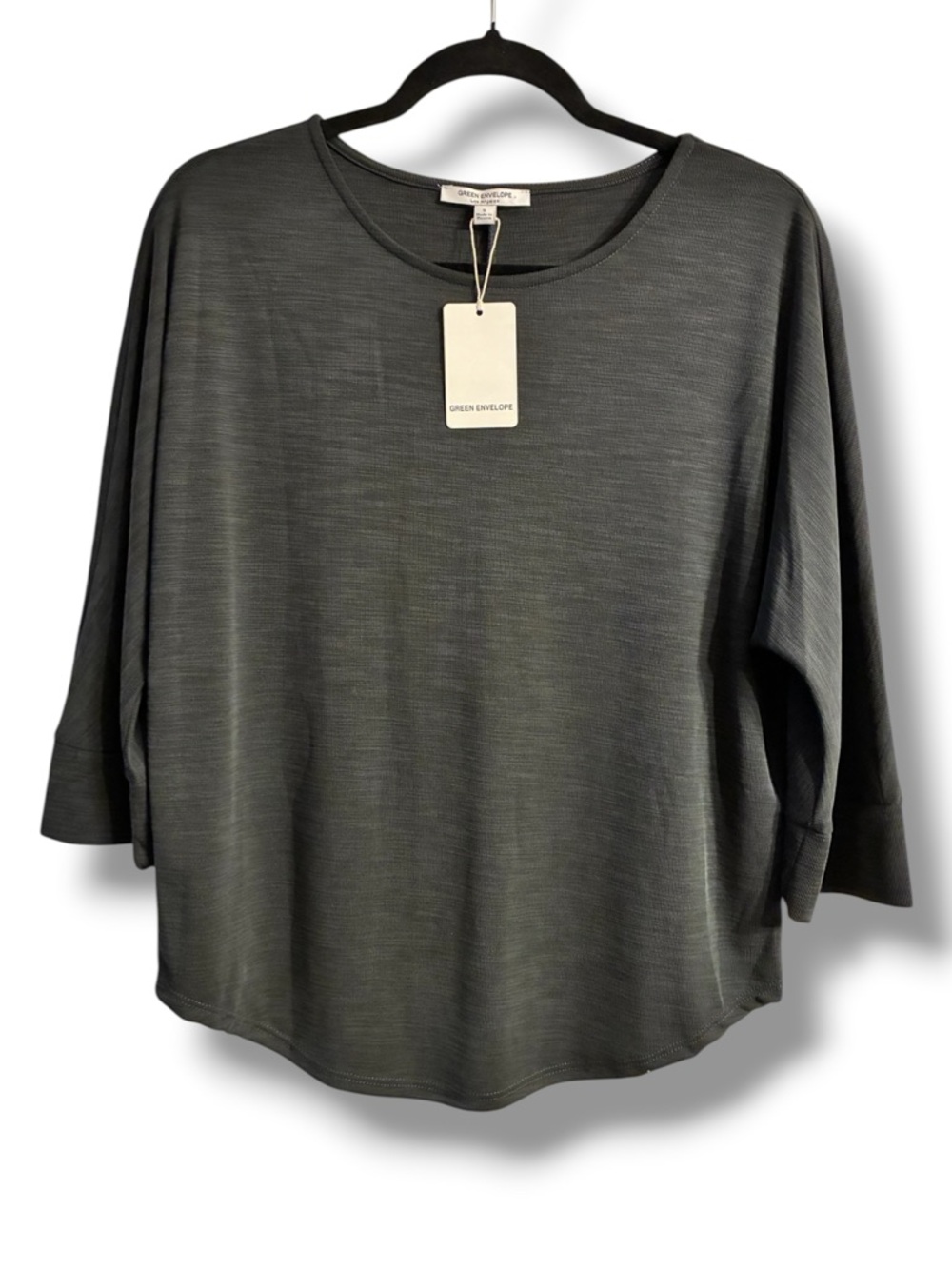 ✨ Green Envelope Top NWT Size S Modal Blend Oversized Dolman Sleeve Basic Tee